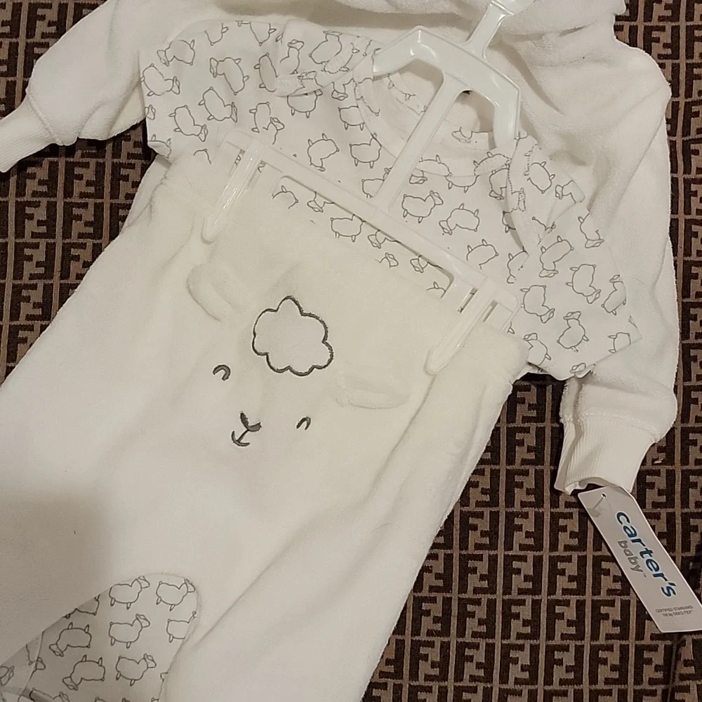 Carters set size 6m sheep white new set terry jumpsuit nwt